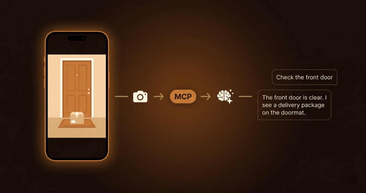 AIエージェントがMCPを使ってローカルネットワーク上でOriel防犯カメラに接続する仕組みの図